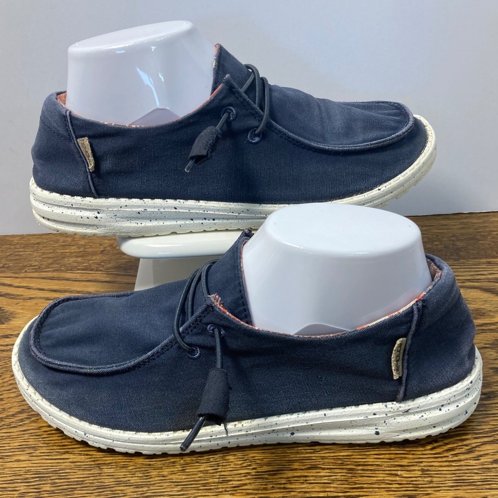 Hey Dude Wendy Artic Night Navy Blue Canvas Slip On Loafers Womens Size 8 EU 39